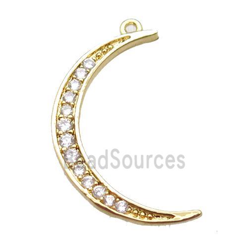 copper moon pendant paved zircon, gold plated