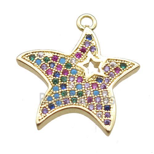 copper starfish pendant paved zircon, gold plated