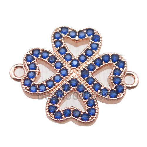 copper clover connector paved zircon, rose gold