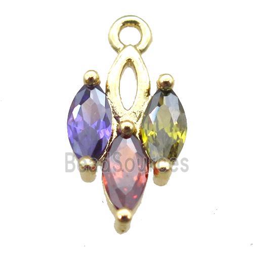 copper pendant paved zircon, mixed color, gold plated