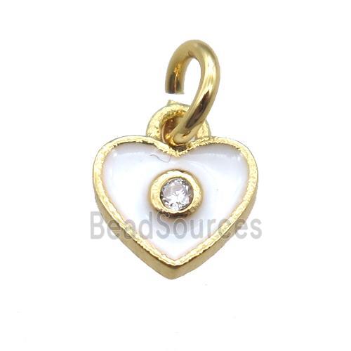 copper heart pendant paved zircon, white enameling, gold plated