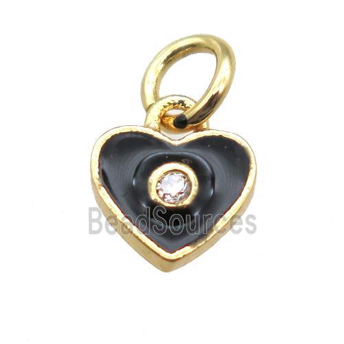 copper heart pendant paved zircon, black enameling, gold plated