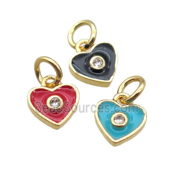 copper heart pendant paved zircon, mixe enameling, gold plated