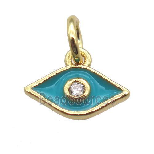 copper eye pendant paved zircon, aqua enameling, gold plated