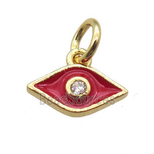 copper eye pendant paved zircon, red enameling, gold plated