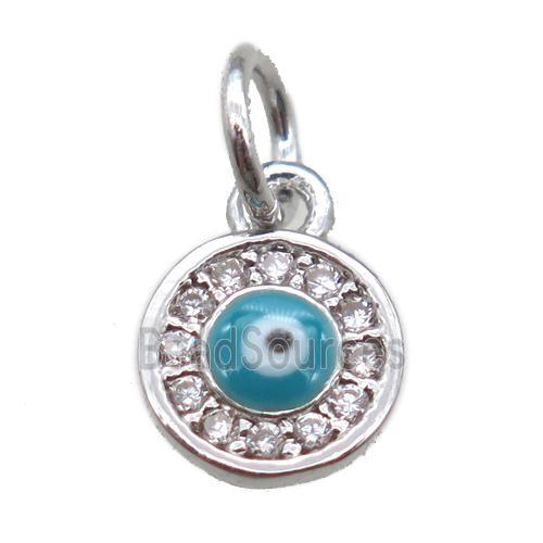 copper circle eye pendant paved zircon, platinum plated