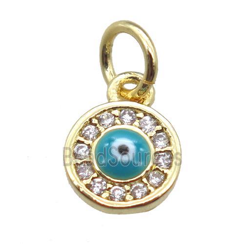 copper circle eye pendant paved zircon, gold plated