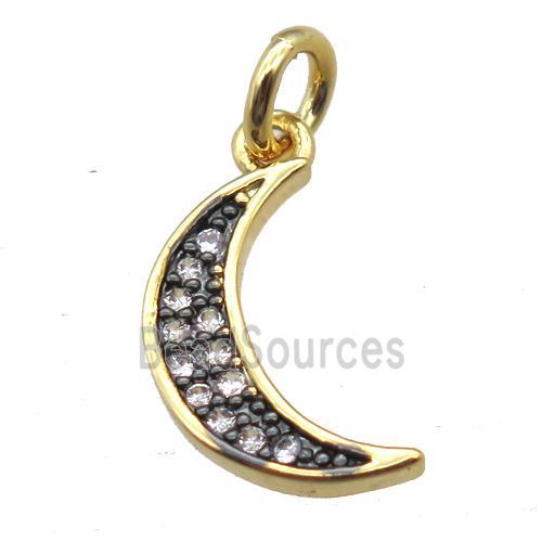 copper moon pendant paved zircon, gold plated