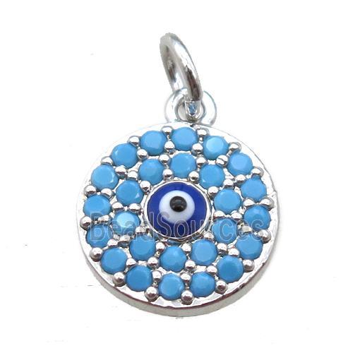 copper circle eye pendant paved zircon, platinum plated