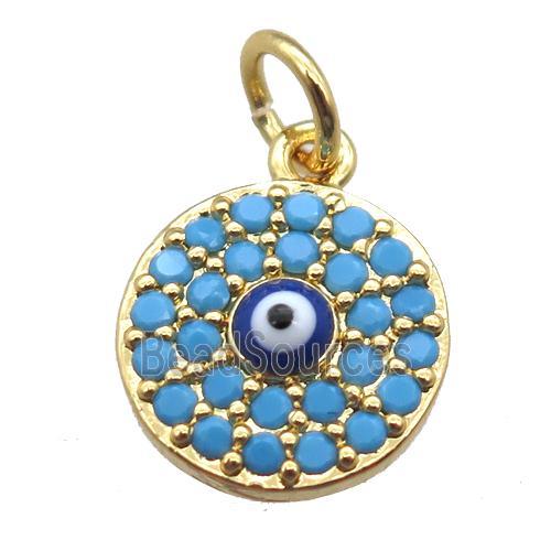 copper circle eye pendant paved zircon, gold plated