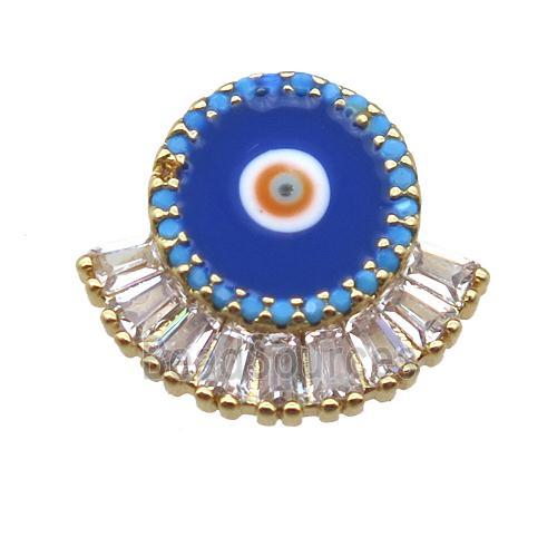 copper eye pendant paved zircon, blue enameling, gold plated