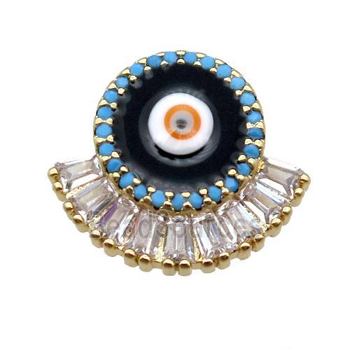 copper eye pendant paved zircon, black enameling, gold plated