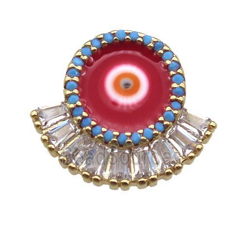 copper eye pendant paved zircon, red enameling, gold plated