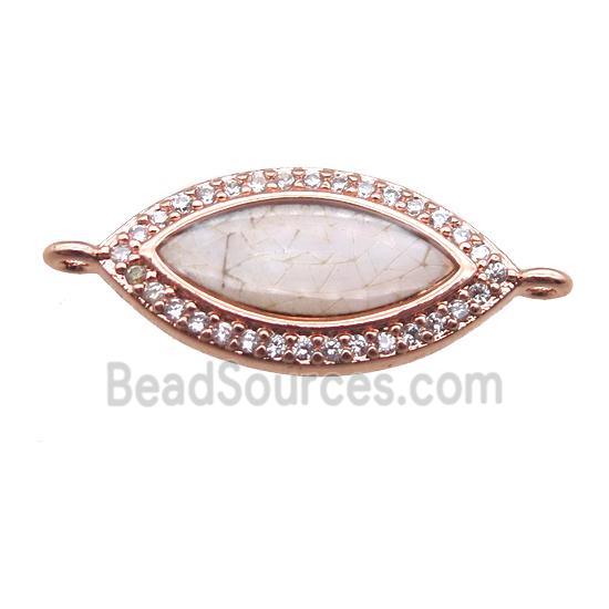 copper eye connector paved zircon with shell, rose gold