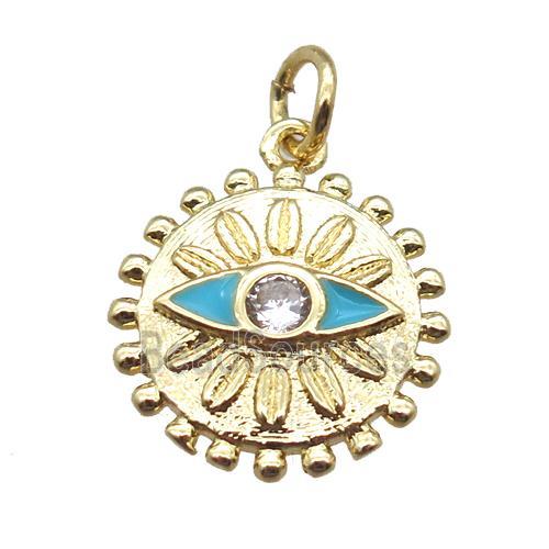 copper eye pendant paved zircon, gold plated