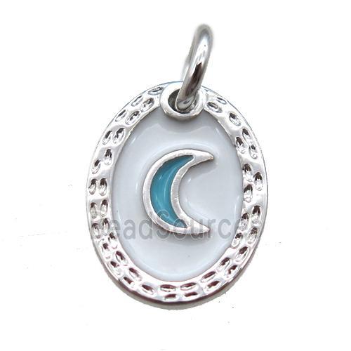 copper oval moon connector, enameling, platinum plated