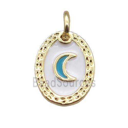 copper oval moon connector, enameling, gold plated