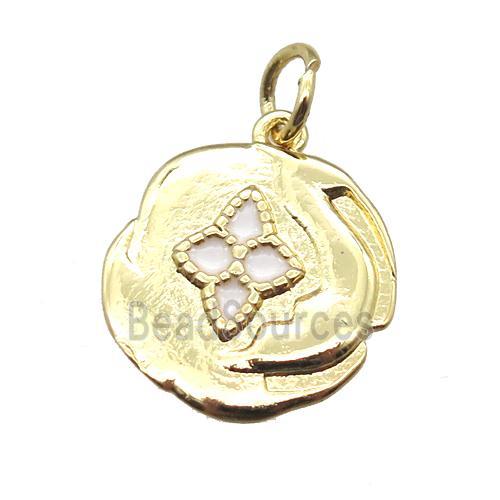 copper flower pendant with enameling, gold plated