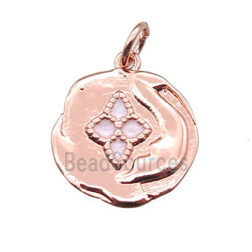 copper flower pendant with enameling, rose gold