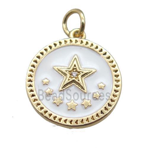 copper circle star pendant, white enameling, gold plated