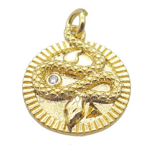 copper circle snake pendant, gold plated