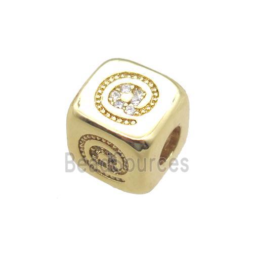 copper cube beads paved zircon, gold plated