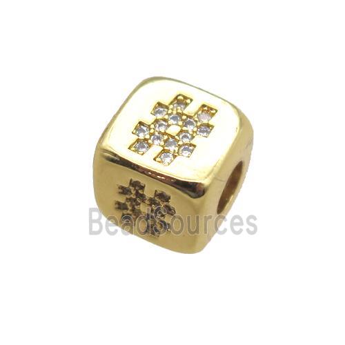 copper cube beads paved zircon, gold plated