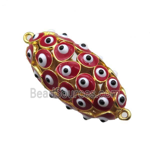 red enameling copper oval connector with evail eye, gold plated