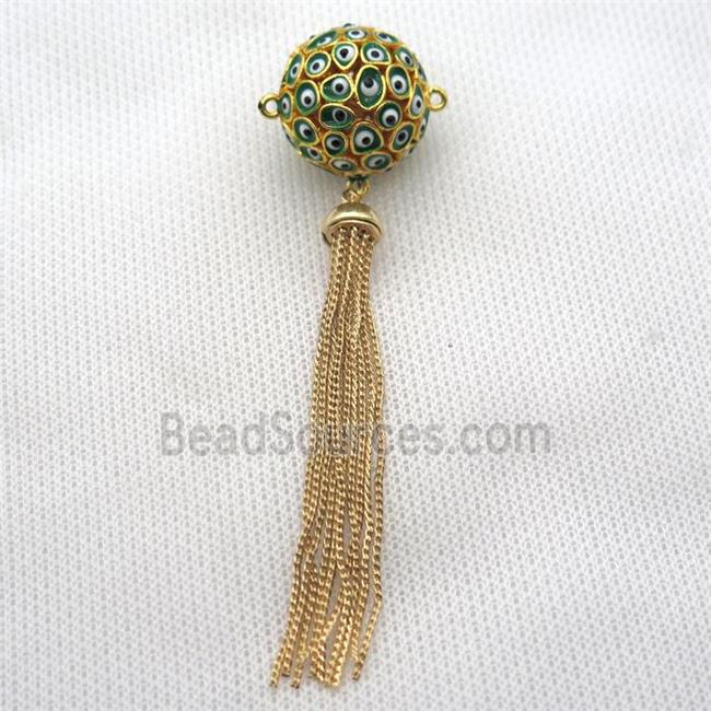 enameling copper hollow round connector with evail eye, mixed color, gold plated