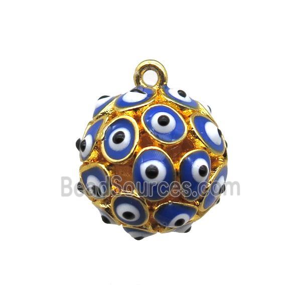 blue enameling copper round pendant with evail eye, gold plated