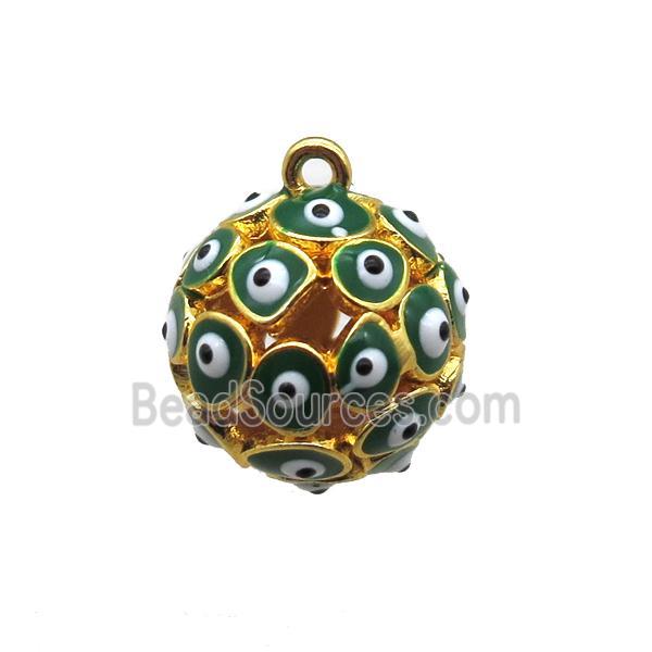 green enameling copper round pendant with evail eye, gold plated