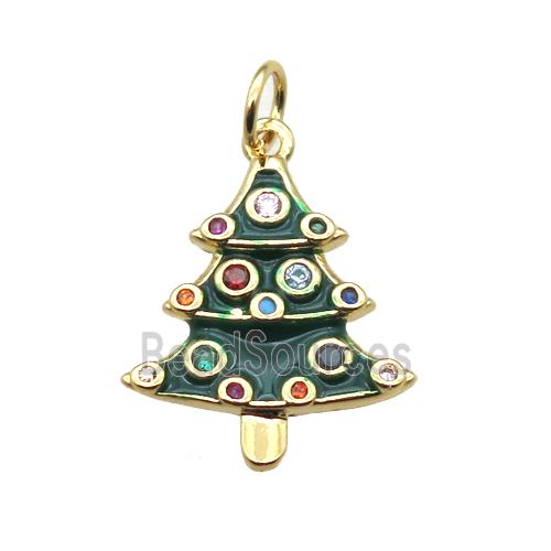 copper Christmas Tree pendant paved zircon, gold plated