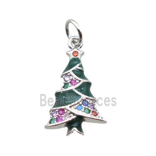 copper Christmas Tree pendant paved zircon, platinum plated