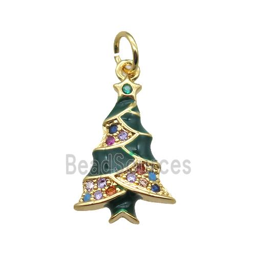 copper Christmas Tree pendant paved zircon, gold plated