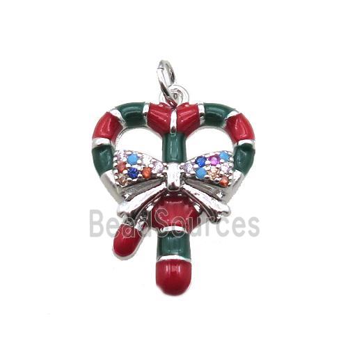 copper Christmas wreath pendant paved zircon, enamel, platinum plated