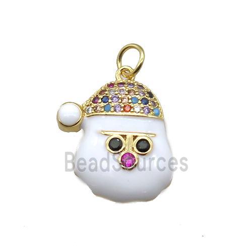 Christmas Snowman Charms Copper Pendant Micropave Zirconia White Enamel Gold Plated