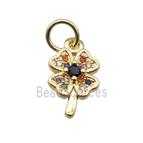 copper clover pendant paved zircon, gold plated