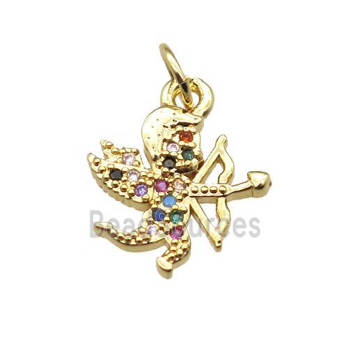 copper Cupid pendant paved zircon, gold plated