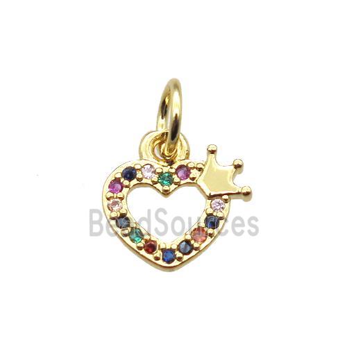 copper crown heart pendant paved zircon, gold plated