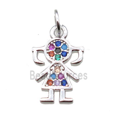 copper girl pendant paved zircon, platinum plated