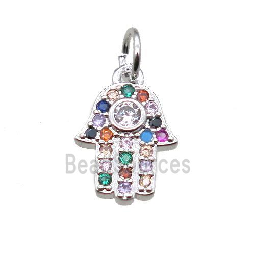 copper hamsahand pendant paved zircon, platinum plated