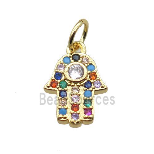 copper hamsahand pendant paved zircon, gold plated