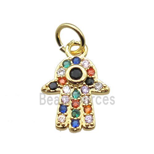 copper hamsahand pendant paved zircon, gold plated