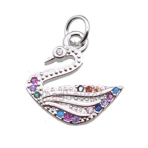 copper swan pendant paved zircon, platinum plated