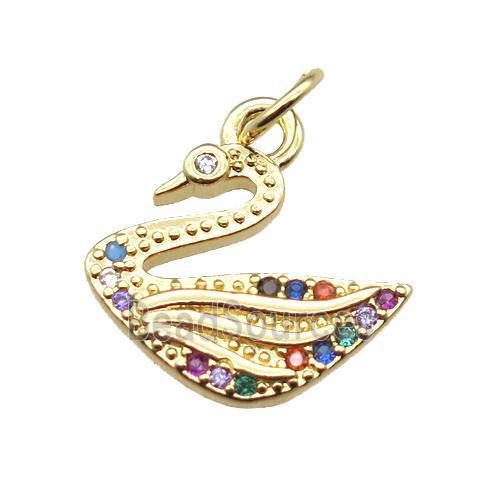 copper swan pendant paved zircon, gold plated