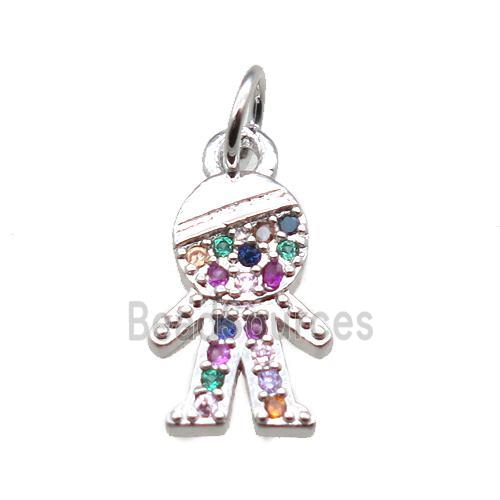 copper boy pendant paved zircon, platinum plated