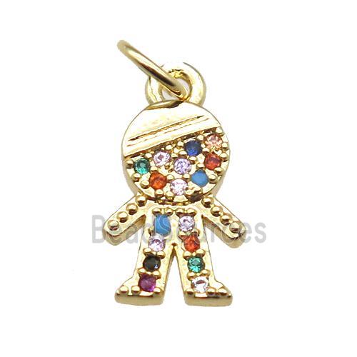 copper boy pendant paved zircon, gold plated