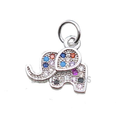 copper elephant pendant paved zircon, platinum plated