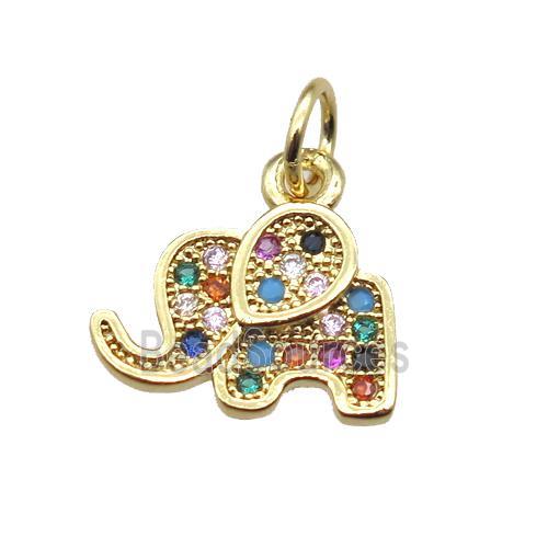 copper elephant pendant paved zircon, gold plated