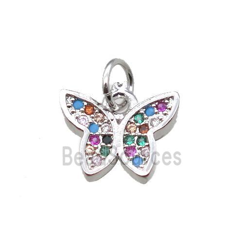 copper butterfly pendant paved zircon, platinum plated